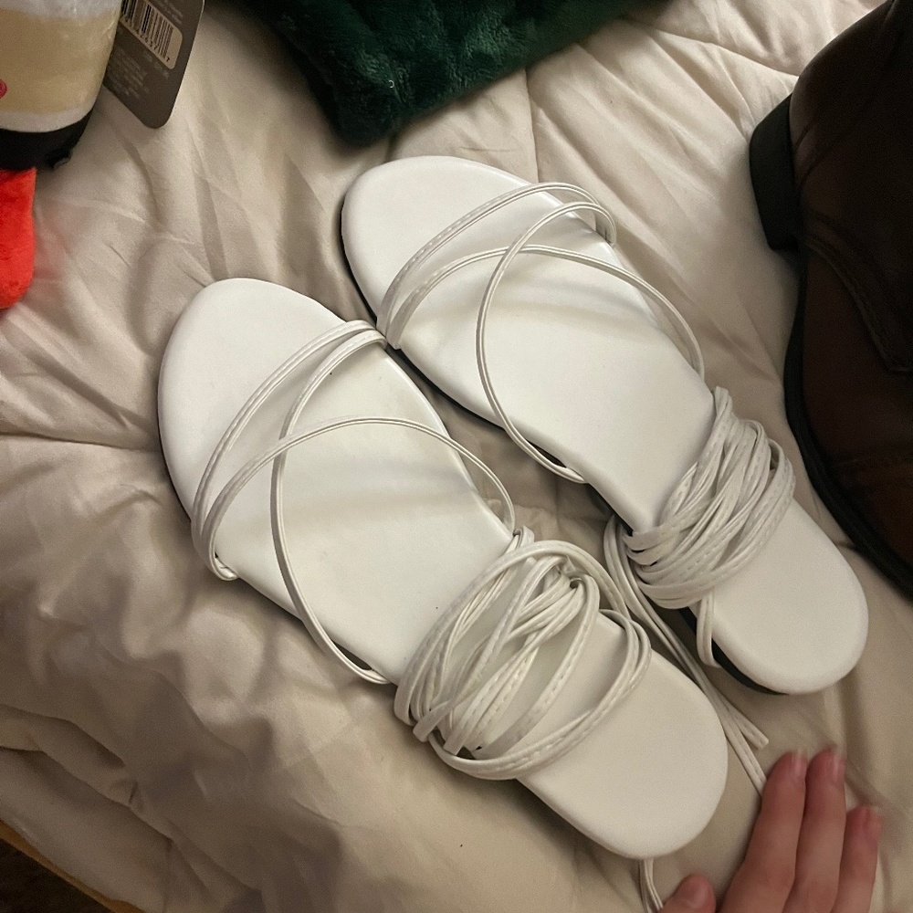 White never worn flat sandals